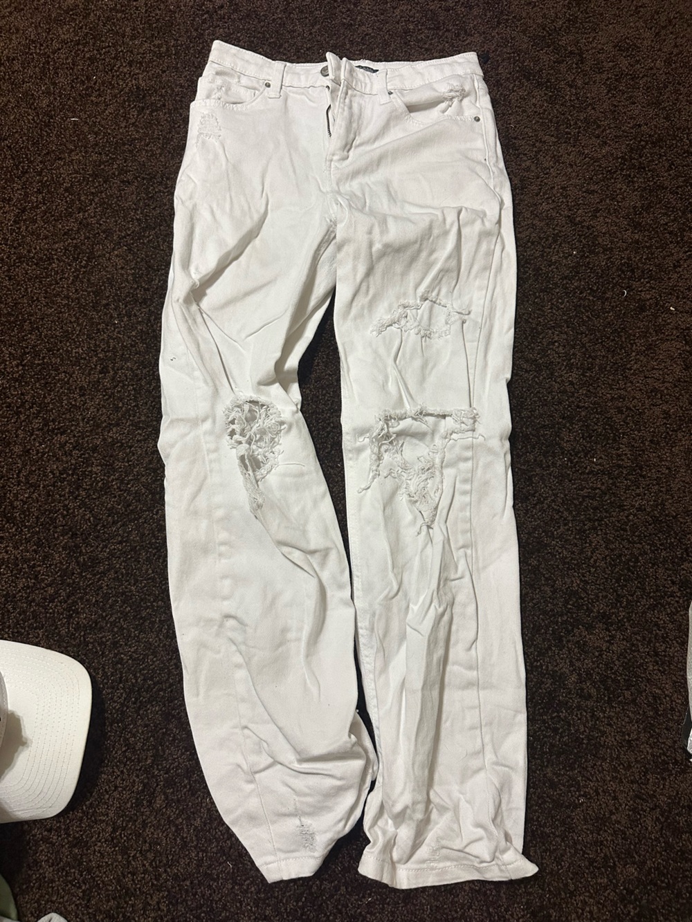 Womens Distressed White Denim Pants